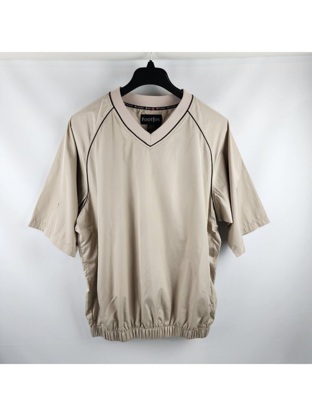 Footjoy Mens V-Neck Pullover Solid Tan Trim Golf Short Sleeve Size Large